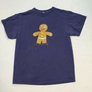 Gingerbread Man Shrek Mens M T-Shirt Blue Yellow Crew Neck Short Sleeve Tee